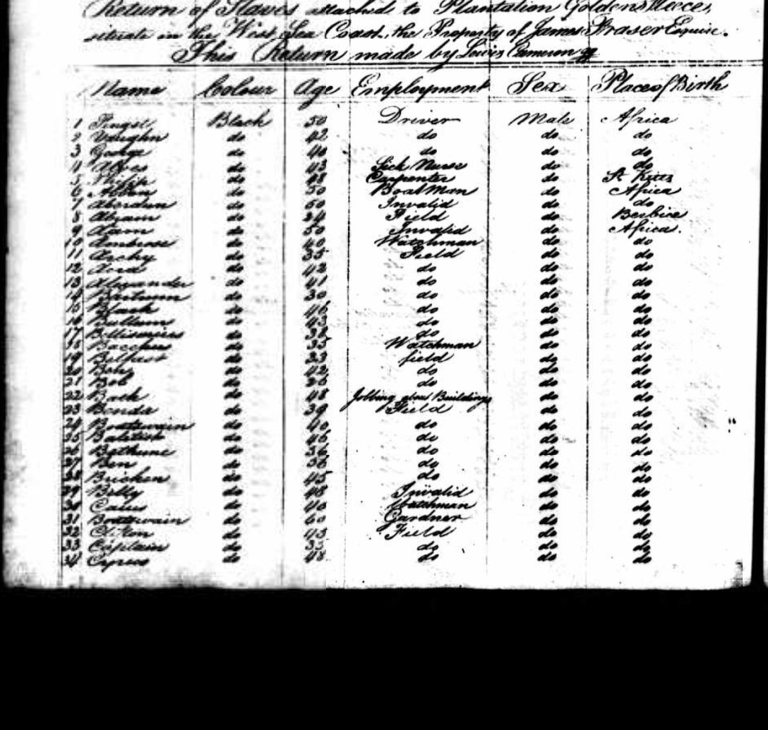 The 1818 Berbice register: the return for Plantation Golden Fleece, the property of James Fraser
